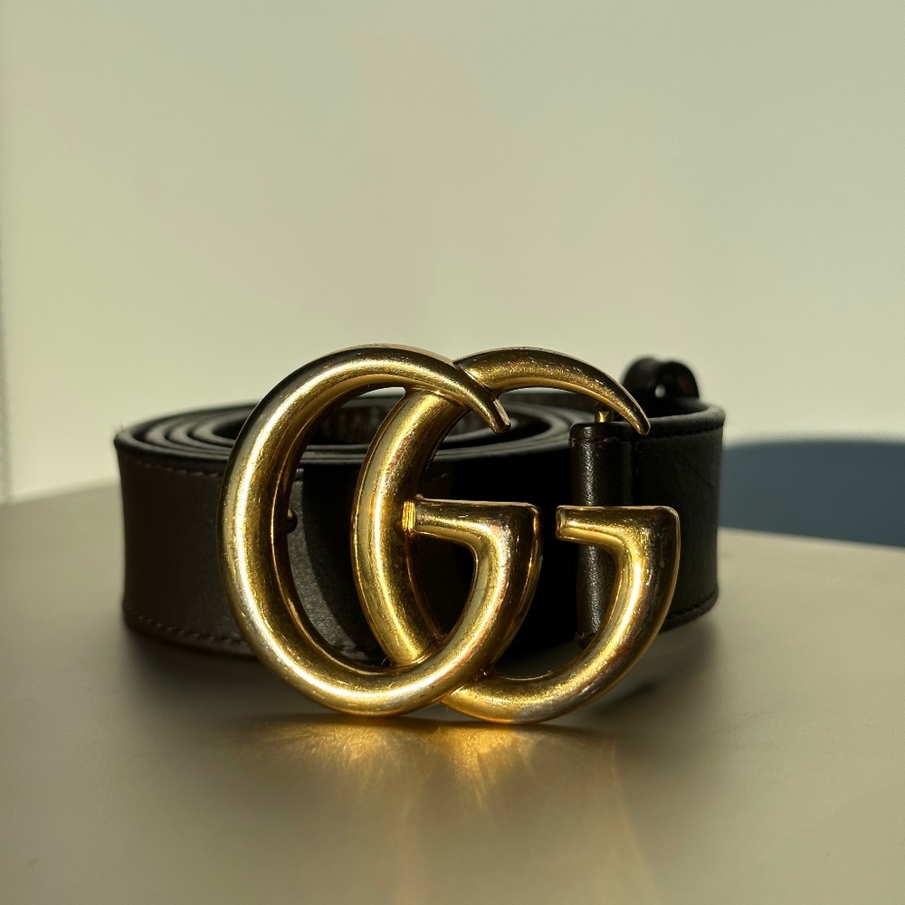 GUCCI LEATHER BELT WITH DOUBLE G BUCKLE